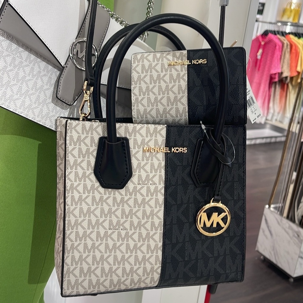 Michael Kors Mercer Medium Two-Tone Logo Messenger & MK JST Md Bifold Zip Wallet